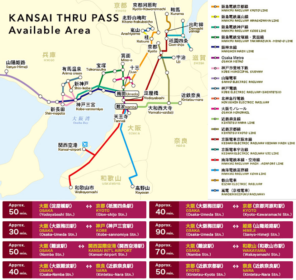 Kansai Thru Pass Area Map